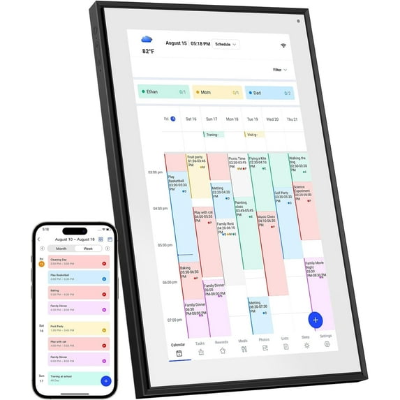 EKASN 15.6" Digital Calendar Chore Chart – 1080P Full HD Interactive Touchscreen, Smart Family Planner, Hearth Display Digital Calendar Wall & Desk Mountable for Seamless Scheduling-Black