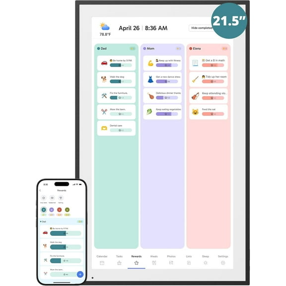 EKASN 21.5 Inch Smart Wall Calender, Touchscreen Electronic Calender Planner for 2025 Family Chore Chart Rewards and Schedules, Interactive Display, APP Access, Wall Mount or Stand-Black