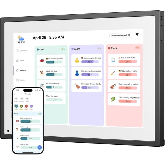 EKASN Digital Calendar, 15.6" Chore Chart Wall Planner, 1080P FHD Interactive Touchscreen,Display for Family Schedules and All Apps Full Free-Black
