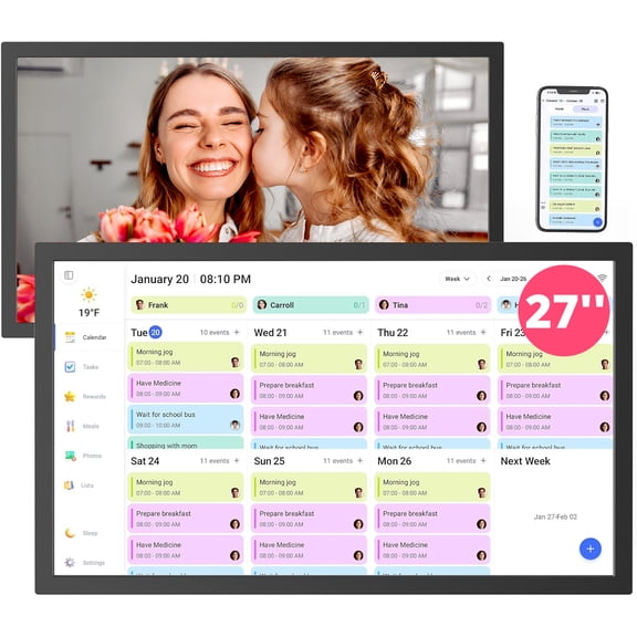 EKASN Digital Calendar with Chore Chart, 27" 1080P Full HD Interactive Touchscreen, Ideal for Family Scheduling, Wall or Desk Mountable-Black