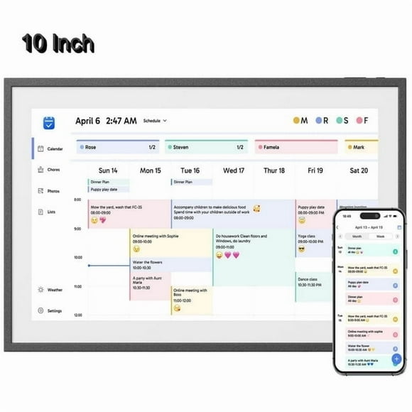 EKASN Digital Calendar with Chore Chart - Full HD 1080P, 10.1" Interactive Touchscreen, Smart Family Planner for Wall or Desk Mounting-Black