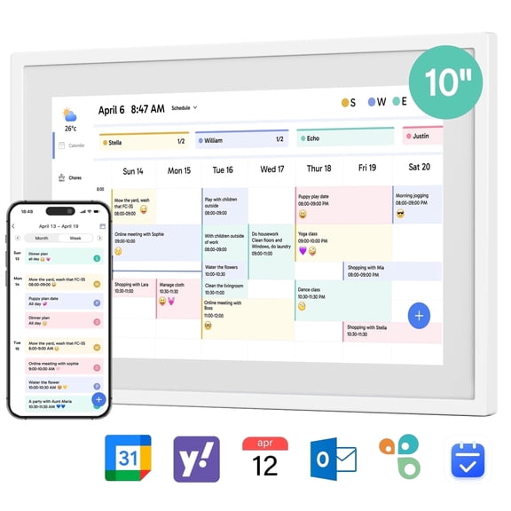 EKASN Digital Calendar with Chore Chart - Full HD 1080P 10.1" Interactive Touchscreen, Smart Family Planner for Desk Mounting-White