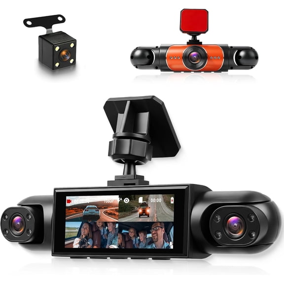 EKAT 4-Channel Dashcam HD Car Dash Cam Front Rear Inside Loop Record Night Vision