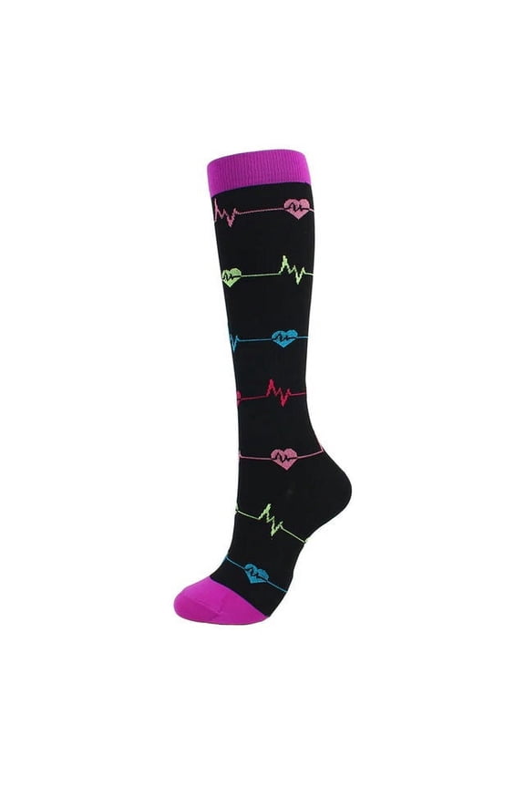 EKG Heart Patterned Knee High - Black (Compression Socks) Size: S/M