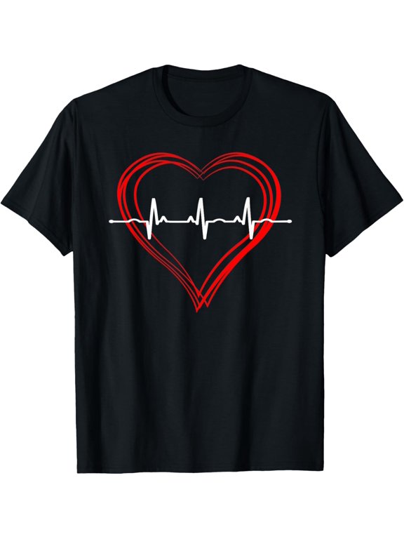 EKG Heartbeat Love Cardiogram T-Shirt Hollow ECG Heart T-Shirt