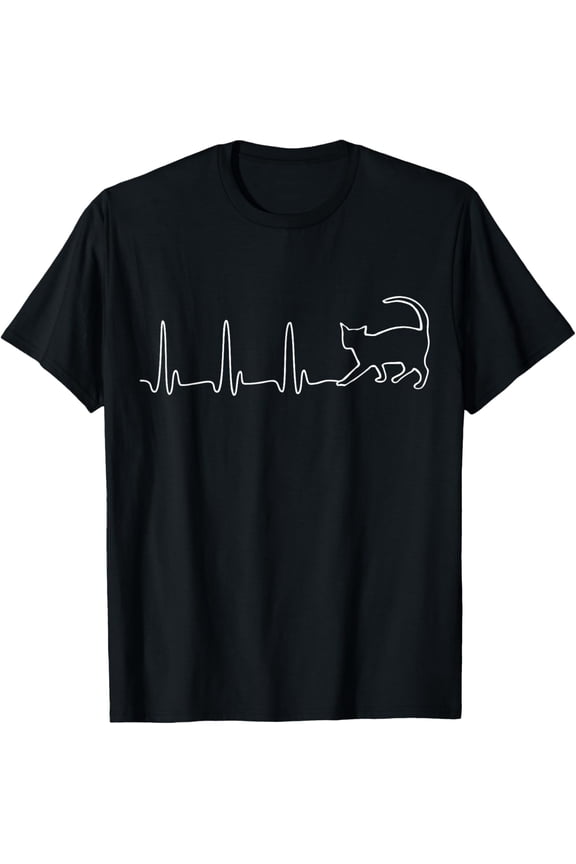 EKG Heartbeat kitty cat Men Women T-ShirtMen and women, Black T-shirt, size: Extra large