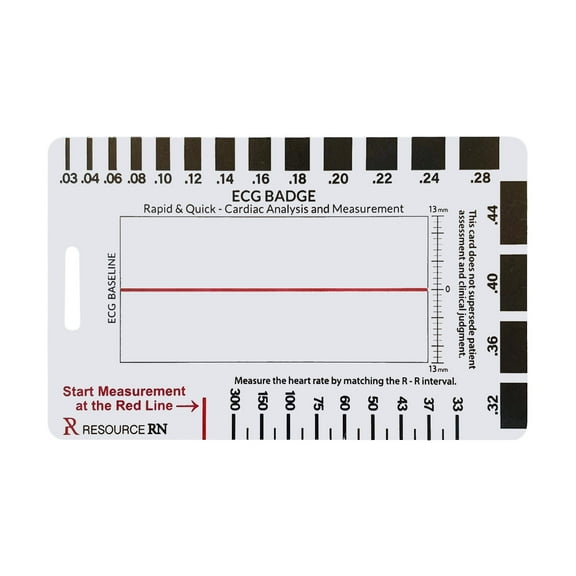 EKG Pocket Card - Double - Sided Interpretation Badge Card with Caliper Measuring Tool, , Horizontal & Vertical Options, Clinical Reference