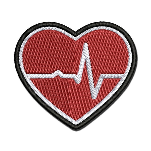 EKG Pulse Heart Beat Applique Multi-Color Embroidered Iron-On Patch - 2.0 Inch Mini