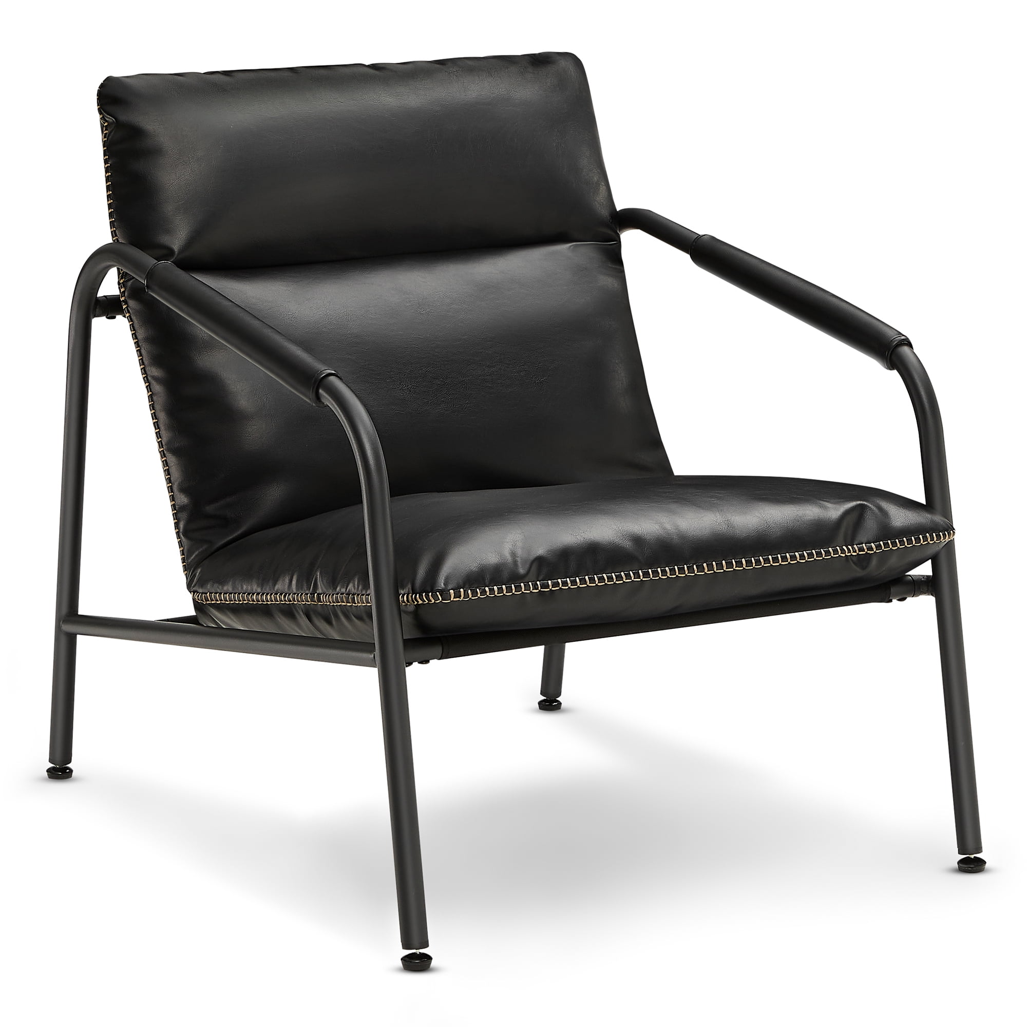 Black Faux Leather Armchair with Metal Frame