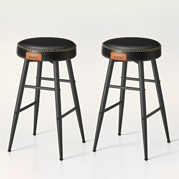 EKHO Collection - Bar Stools Set of 2, Kitchen Counter Stools, Breakfast Stools, Synthetic Leather with Stitching,24.8-Inch Tall Ink Black