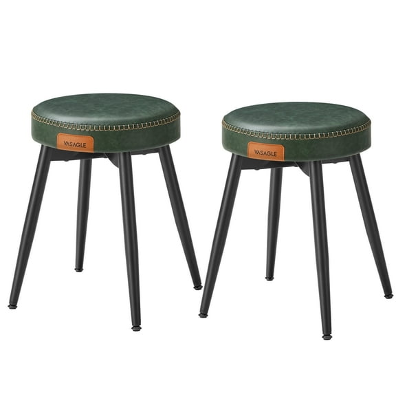 EKHO Collection - Dining Chairs Stools Set of 2, Upholstered Kitchen Stools, Vanity Stools, Synthetic Leather with Stitching, Forest Green