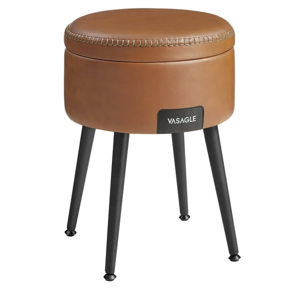 VASAGLE EKHO Collection Storage Ottoman Footstool Vanity Stool Chair Leather Ottoman with Storage Loads 330 lb for Bedroom Living Room Caramel Brown