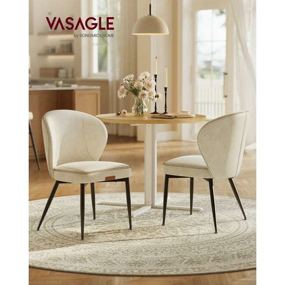 EKHO Mid-Century Modern Dining Chairs, Set of 2 PU Leather Upholstered Seats with Stitched Detailing, Cream White