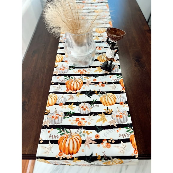 EKIB Colorful Pumpkins 16x70 Inch Linen Table Runners for Fall Decor