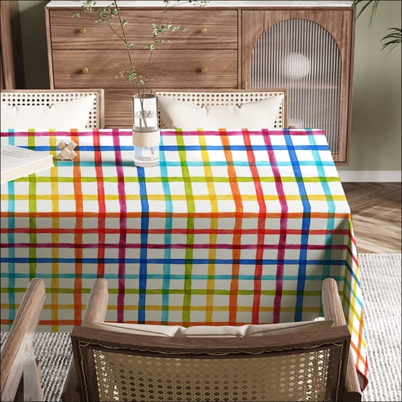 EKIB Machine Washable 87 in x 63 in Modern Rainbow Geometric 100% High Quality Fabric Tablecloths