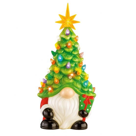 EKIDAZB Lighted Up Gnomes Christmas Tree with Multicolored Lights Small Mini Holiday Decor 6.2Inch