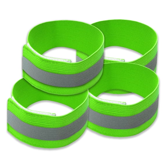 EKIND Adjustable Elastic Lightweight High Visibility Reflective Arm Bands, Leg Bands, Bike Pants Cuff Straps, for Running, Walking, Jogging,Cycling,Motorcycle(4 Pack, Green)