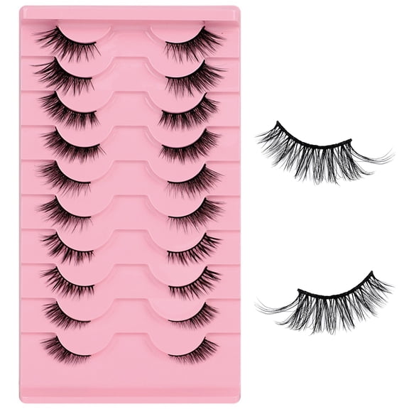 EKIND False Eyelashes,10 Pairs of Half False Eyelashes,3D Eyelash Handmade False Eyelash Set,Half False Eyelash Transparent Cat Eye Natural Short Eyelash Mink False Eyelash (Hybrid)