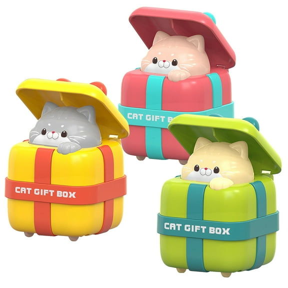 EKIND Push Button Toy Car Animal Toys Cat Cute For Toddlers 4-6Preschool Kids Perfect Gift Box Preschoolers Enhances Motor SkillsCognitive Development3pcs