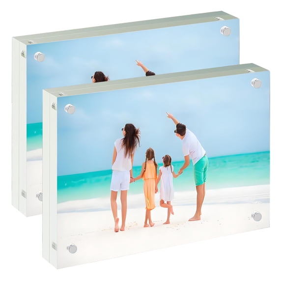 EKINIYAR 4x6 Acrylic Photo Block, 20% Thicker Acrylic Picture Frames, Clear Magnetic Photo Frames Freestanding Double Sided Frameless Transparent Photo Frame for Desktop Display Picture 2 Pack