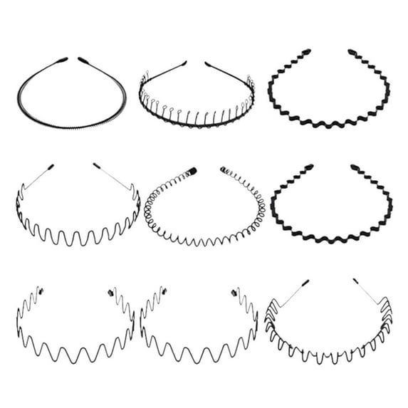 EKKIMIMI 9Pcs Metal Headbands Unisex Hair Bands Black Wavy Spring Headband Metal Hair Hoop for Women Men Vintage Hair Barrettes