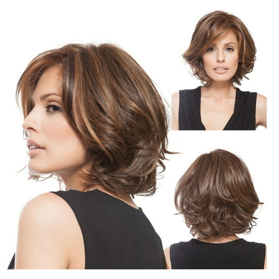 EKKIMIMI Short Wigs For Women Fiber Wig With Bangs For Women Glueless Wigs High Temperature Wire Wig Short Curly Hair Wigs Music Festival Wigs