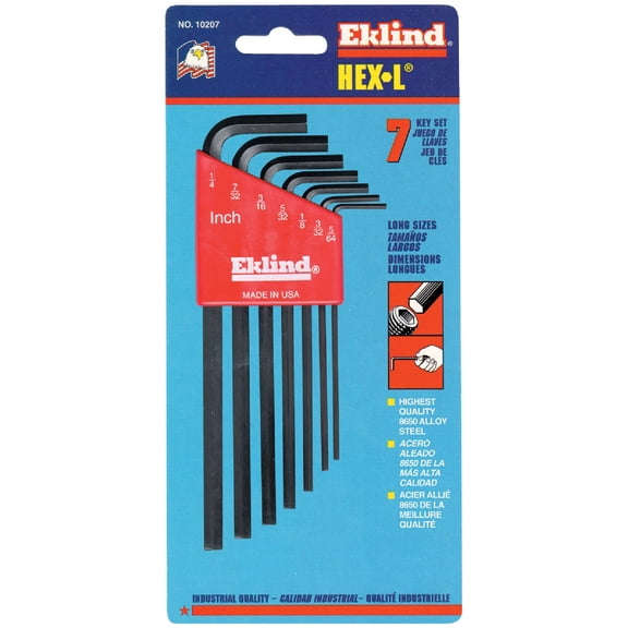 EKLIND 10207 Hex-L Key allen wrench - 7pc set SAE Inch Sizes 5/64-1/4 Long series