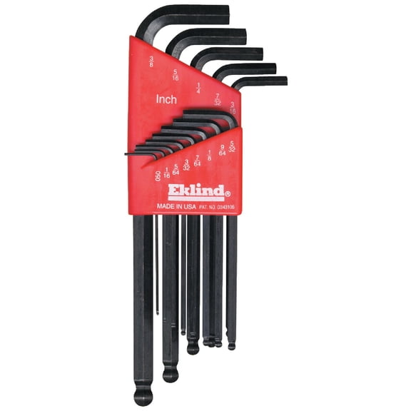EKLIND 13213 Ball-Hex-L Key allen wrench - 13pc set SAE Inch Sizes .050-3/8 Long series Heavy-Duty Construction, Professional Use