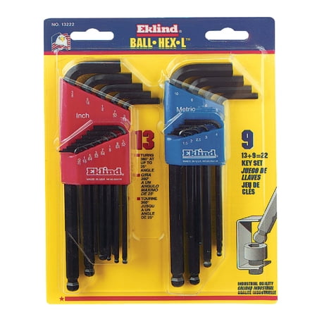 Eklind Ball Hex L-Key Allen Wrench Set - 360 Degree Rotation - 22-Piece Set — Heavy-Duty Construction, Professional Use