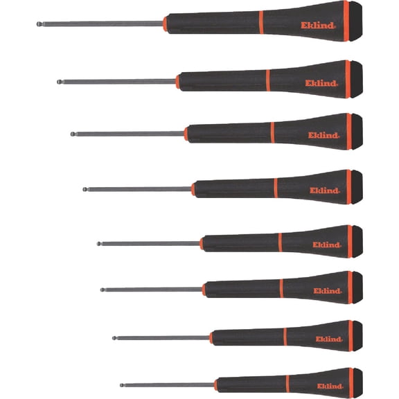 EKLIND 92500 PSD Ball-Hex allen Precision Screwdriver - 8pc set SAE Inch Sizes .050-5/32  Heavy-Duty Construction, Professional Use