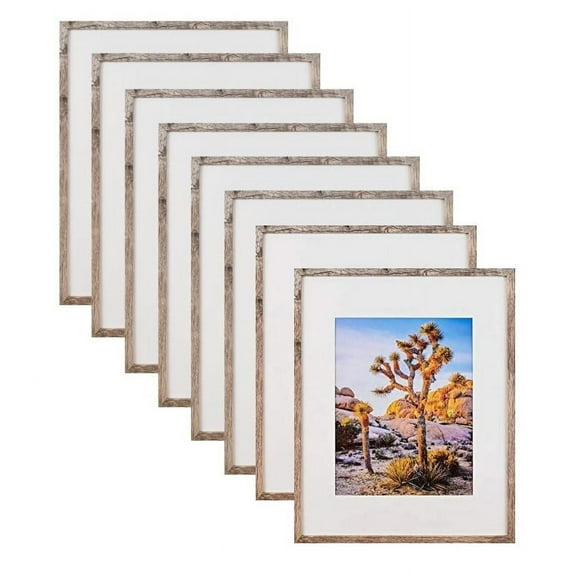 EKMAX 5x7 Picture Frame Set of 8, Dark Brown Wood Grain Photo Frame with Mat for 4x6 or 5x7 Photos, Tabletop or Wall Mount Display  Gallery Style