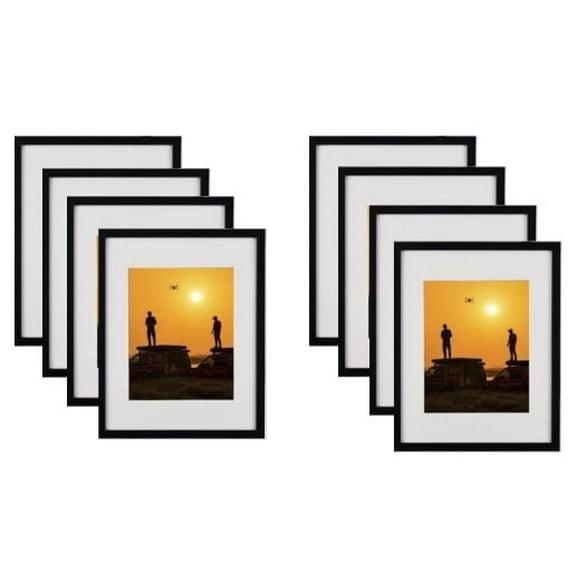 EKMAX 5x7 Picture Frame Set of 8, Display Pictures 4x6 with Mat or 5x7 Without, Multi Photo Frames Collage for Wall or Tabletop Display, Black