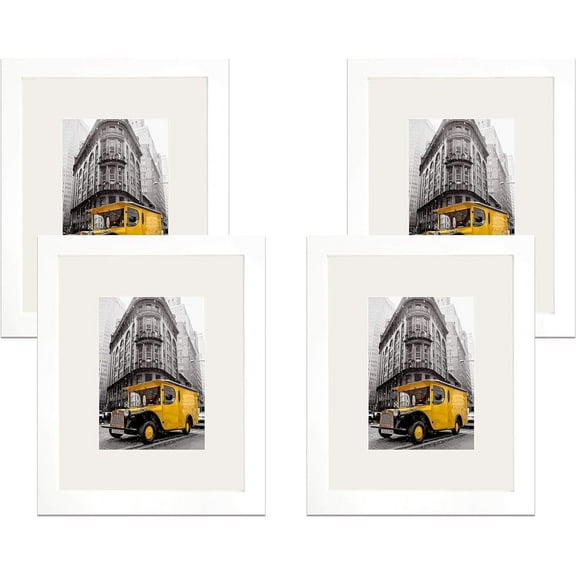EKMAX 8x10 Frames with 5x7 Mat - Plexiglass Cover - White- 4 Sets