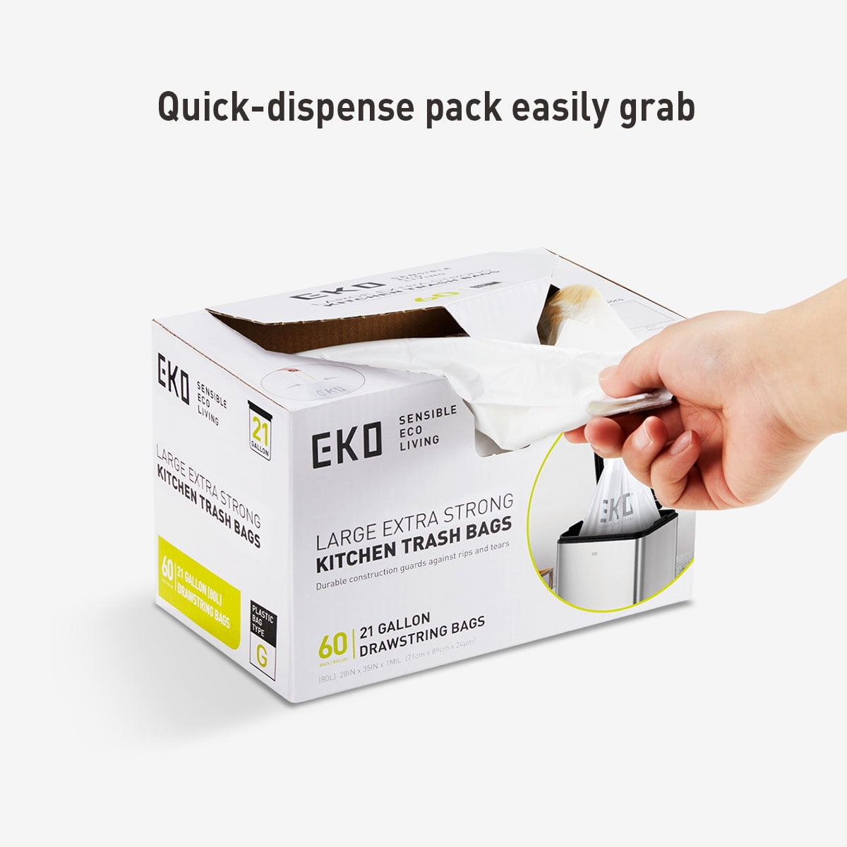 EKO Drawstring Bin Liners Pack of 20 Pcs, Integrated Drawstring Handle Garbage  Trash Bag Different Sizes