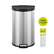 EKO Aria Kitchen Trash Can, 12 Gallon Stainless Steel Semi-Round Hands Free Step Lid Garbage Bin, Silver