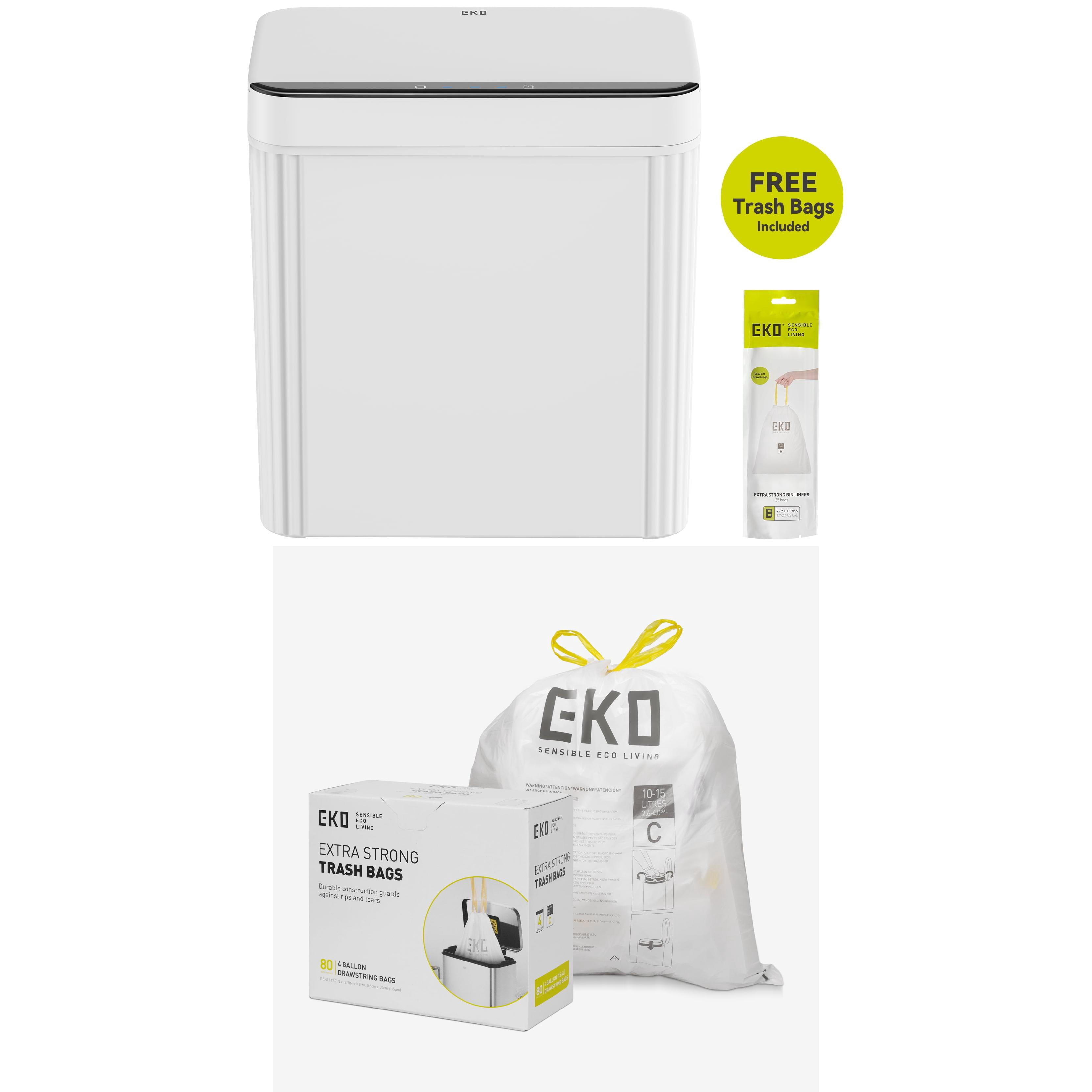 EKO Brio X Bathroom Trash Can, 2.6 Gallon Plastic Motion Sensor Trash Can and Bag Bundle