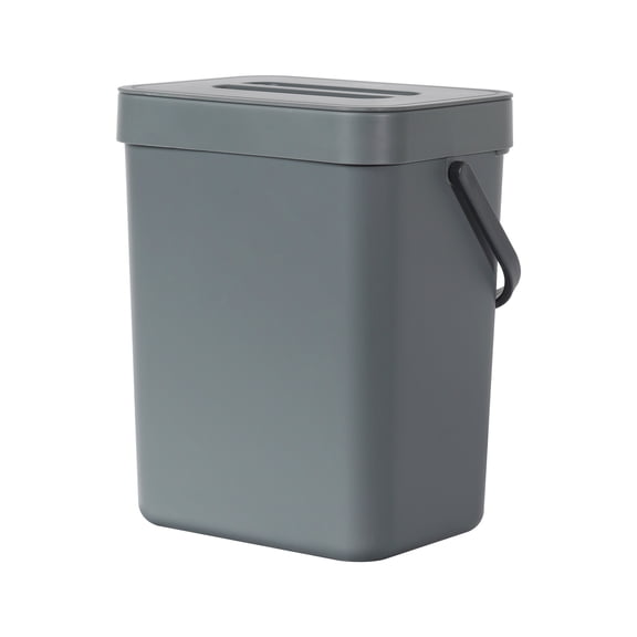 EKO Compost Caddy Kitchen Trash Can, 1.3 Gallon Plastic Rectangular Wall Mount with Lid Garbage Bin, Gray