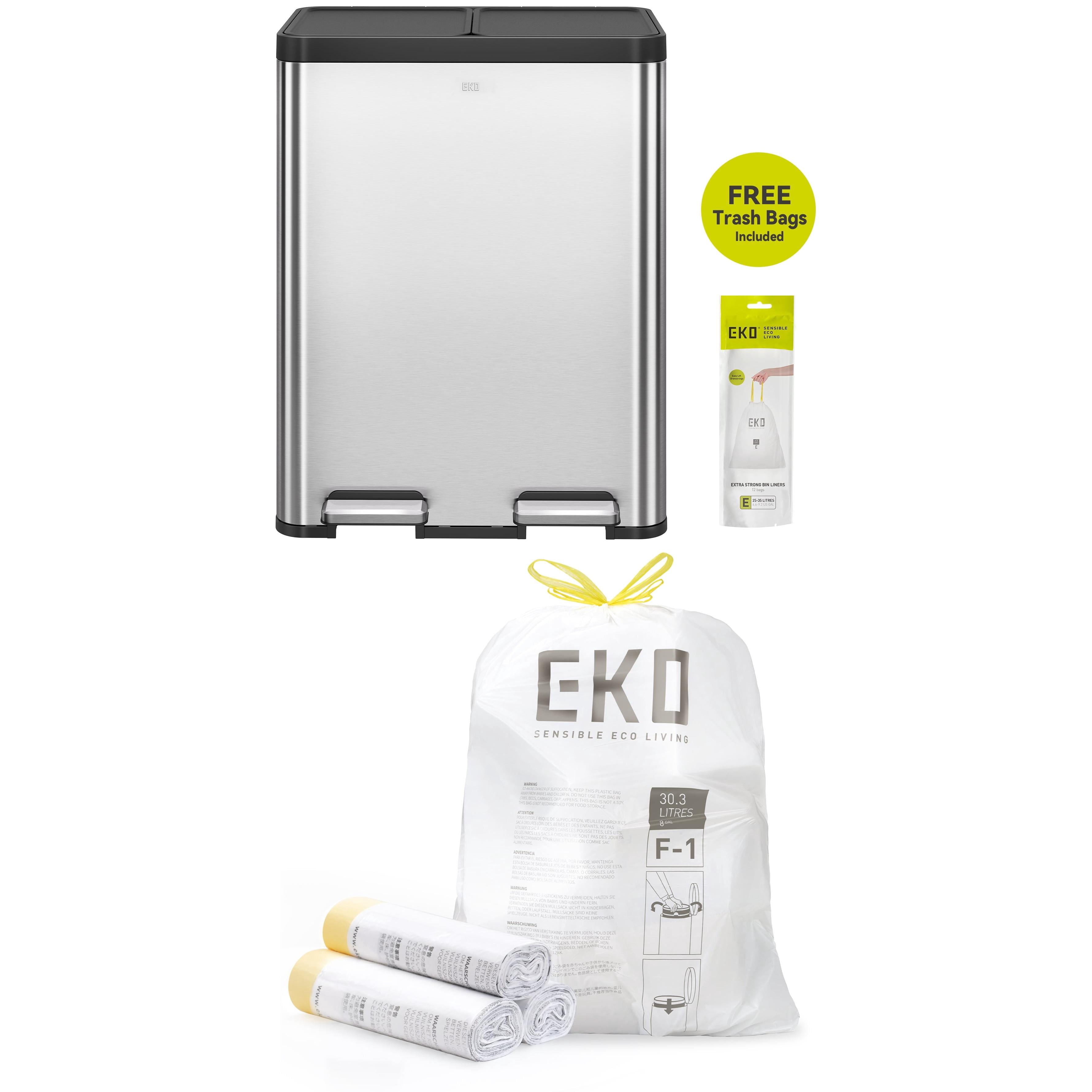 EKO Essential Kitchen Trash Can, 16 Gallon Stainless Steel Recycling Garbage Bin with Trash Bag