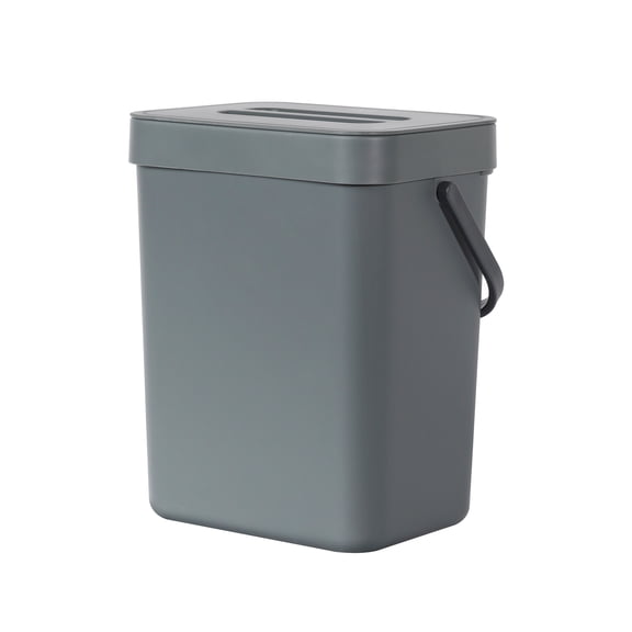 EKO Compost Caddy Kitchen Trash Can, 0.8 Gallon Plastic Rectangular Wall Mounted With Lid Garbage Bin, Gray