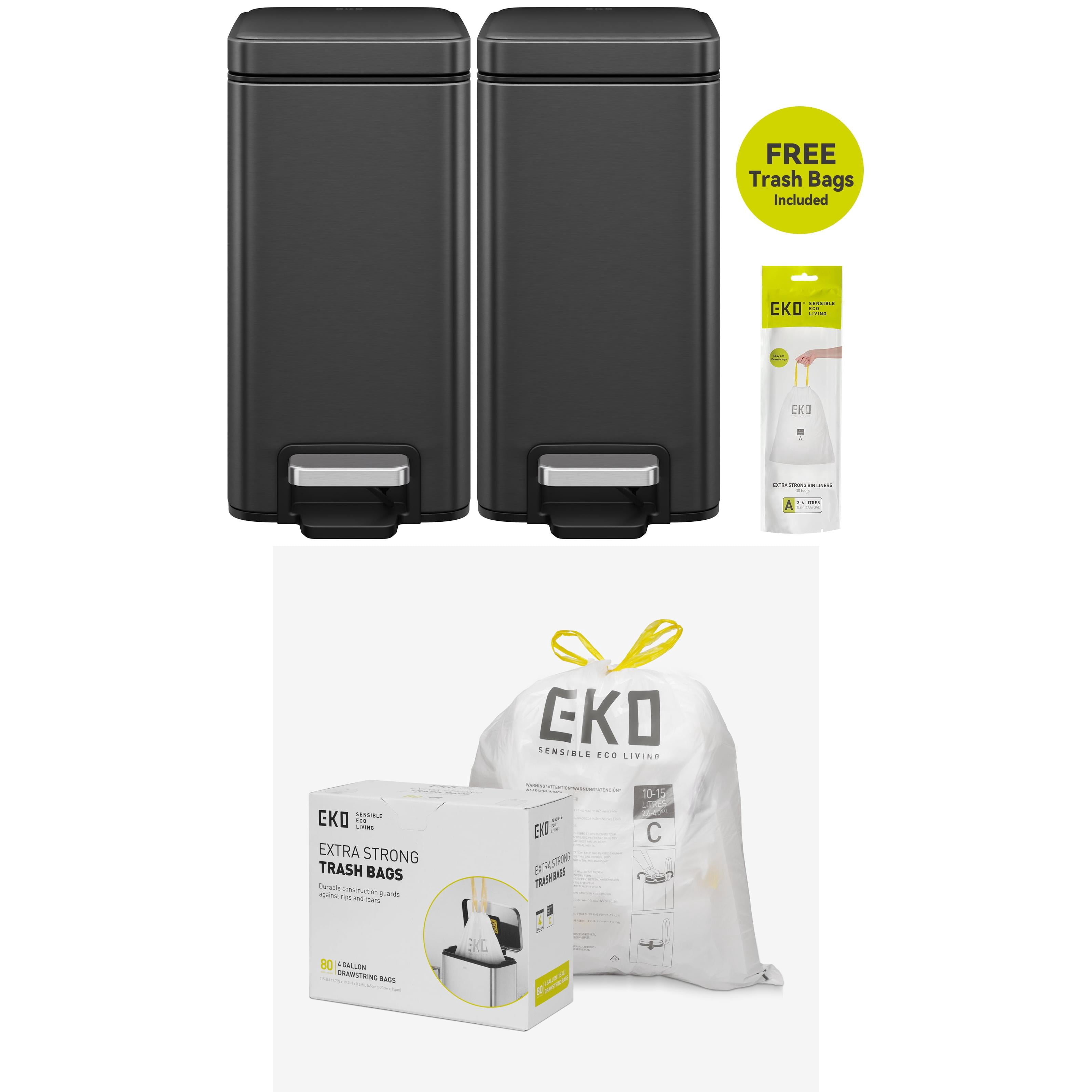 EKO Genie, 1.3 Gallon Stainless Steel Step Garbage Bin with trash can bag bundle