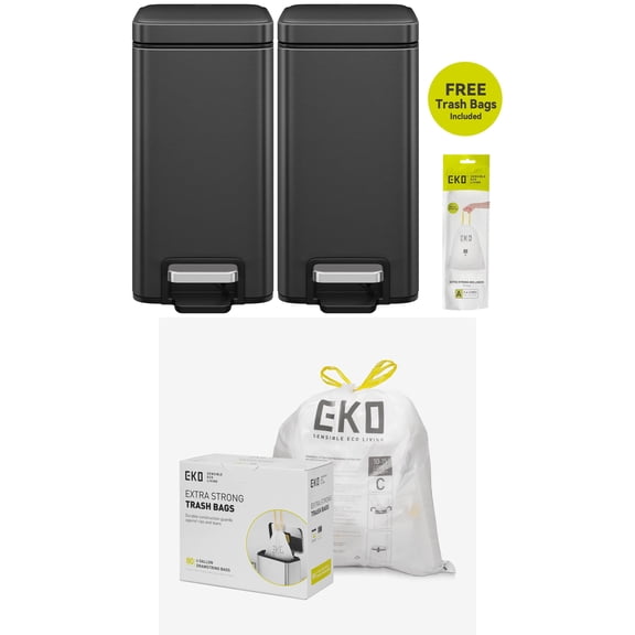 EKO Genie, 1.3 Gallon Stainless Steel Step Garbage Bin with trash can bag bundle