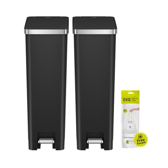 EKO Hana Kitchen Trash Can, 16 Gallon Plastic Step Recycling Garbage Bin, Black with Sample Trash Bags Included