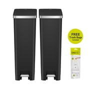 EKO Hana Step Trash Can, 2-Pack, 8-Gallon Each, Black Plastic