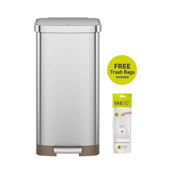 EKO Hudson Kitchen Trash Can, 20 Gallon Stainless Steel Rectangular Hands Free Step Lid Garbage Bin, Matte Silver