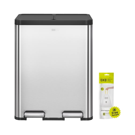 EKO Marina Kitchen Trash Can, 13.2 Gallon Stainless Steel Step Garbage Bin with Soft Close Lid, Matte Silver with Sample Trash Bags Included