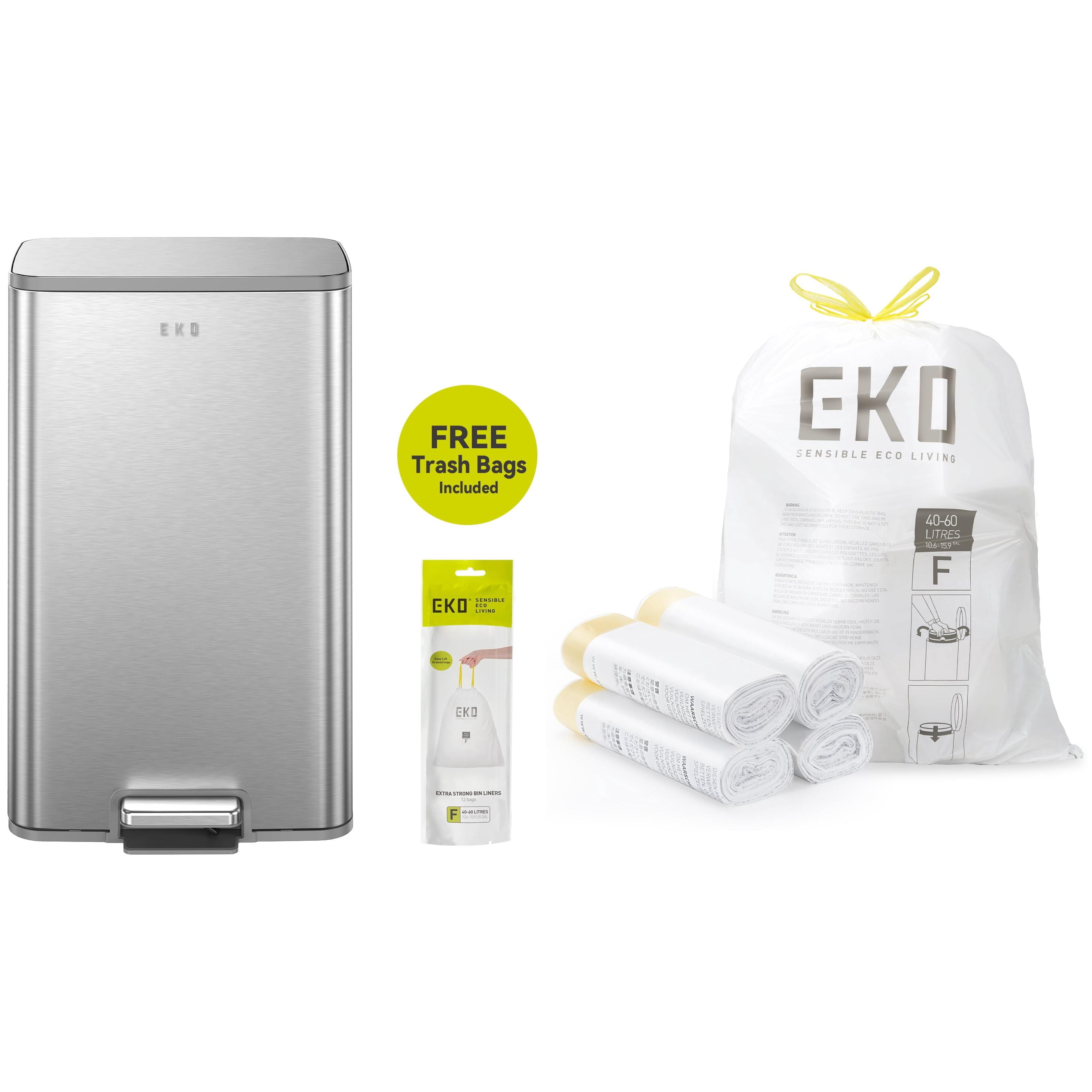 EKO Marina Kitchen Trash Can, 13.2 Gallon Stainless Steel Step Garbage Bin with Trash Bag