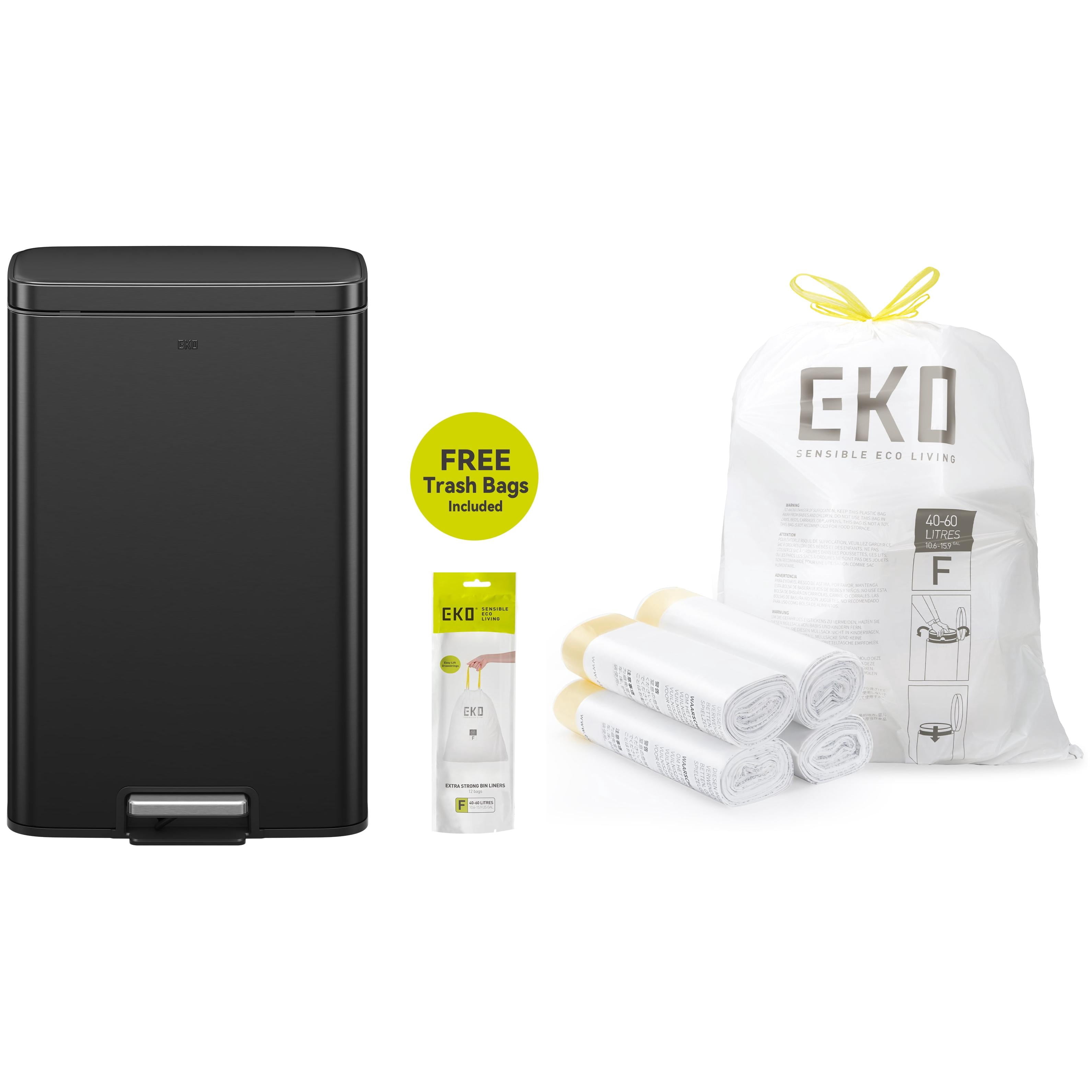 EKO Maxwell Kitchen Trash Can and Trash Bag Bundle, Matte Black