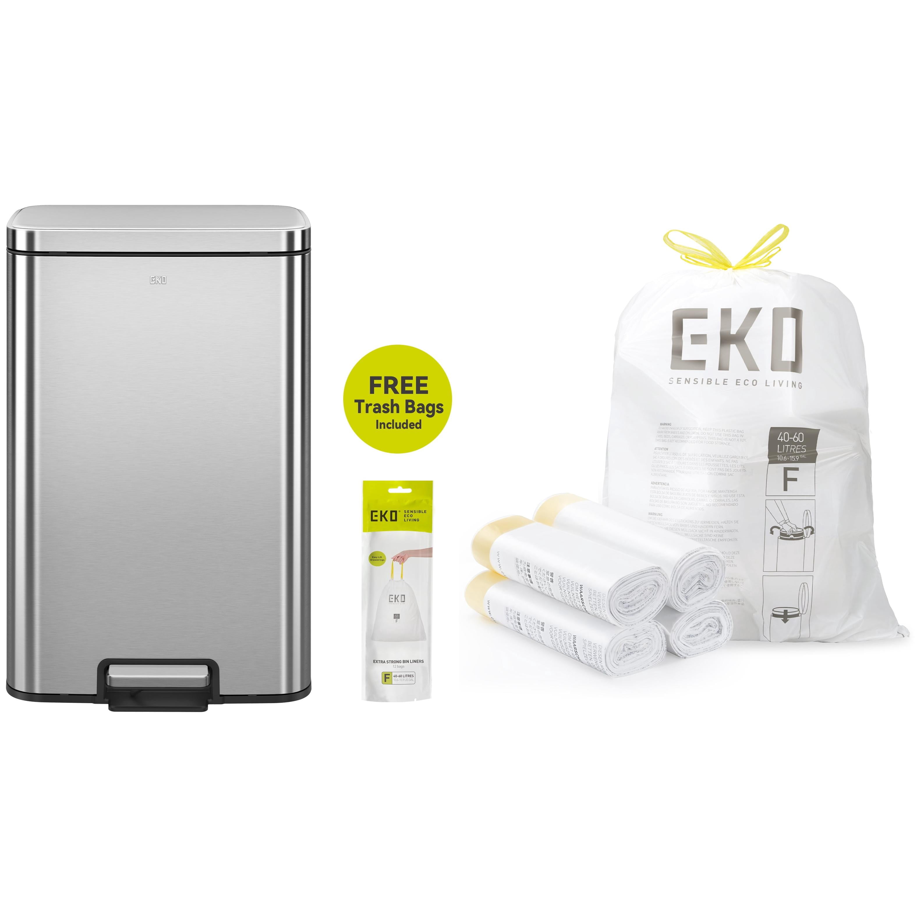 EKO Maxwell Kitchen Trash Can and Trash Bag Bundle, Matte Silver