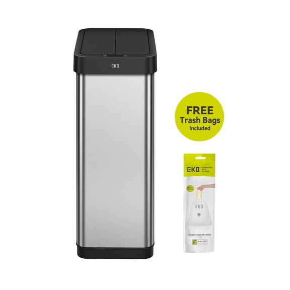 EKO Phantom Kitchen Trash Can, 13.2 Gallon Brushed Stainless Steel Motion Sensor Garbage Bin, Silver with Sample Trash Bags Included
