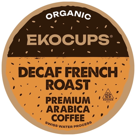 EKOCUPS Organic Decaf French Roast Coffee Pods, 40 Count Dark Roast, Swiss Water Process, Fair Trade Certified K-Cup Pods for Keurig Machines